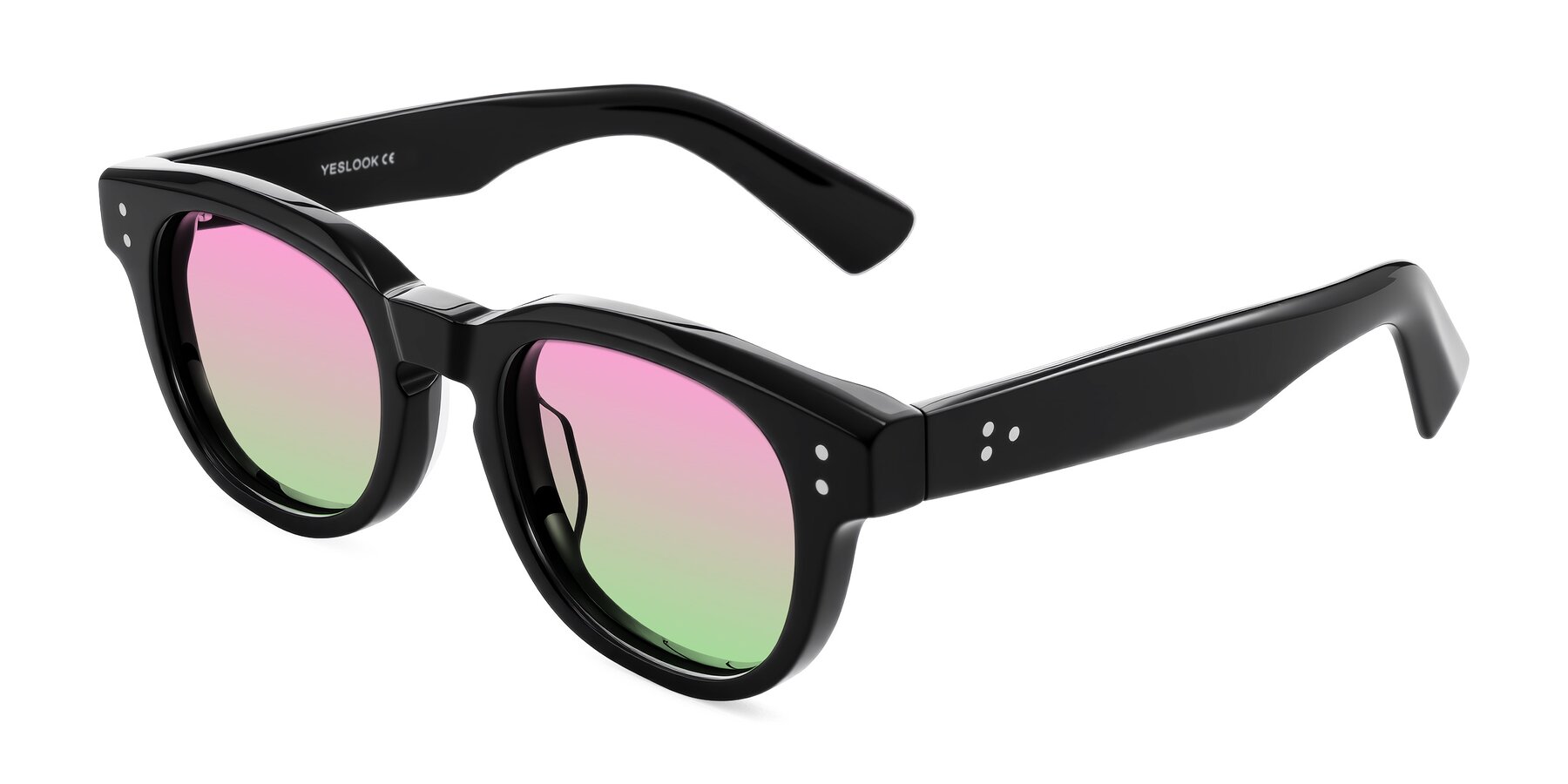 Angle of Jasiri in Black with Pink / Green Gradient Lenses