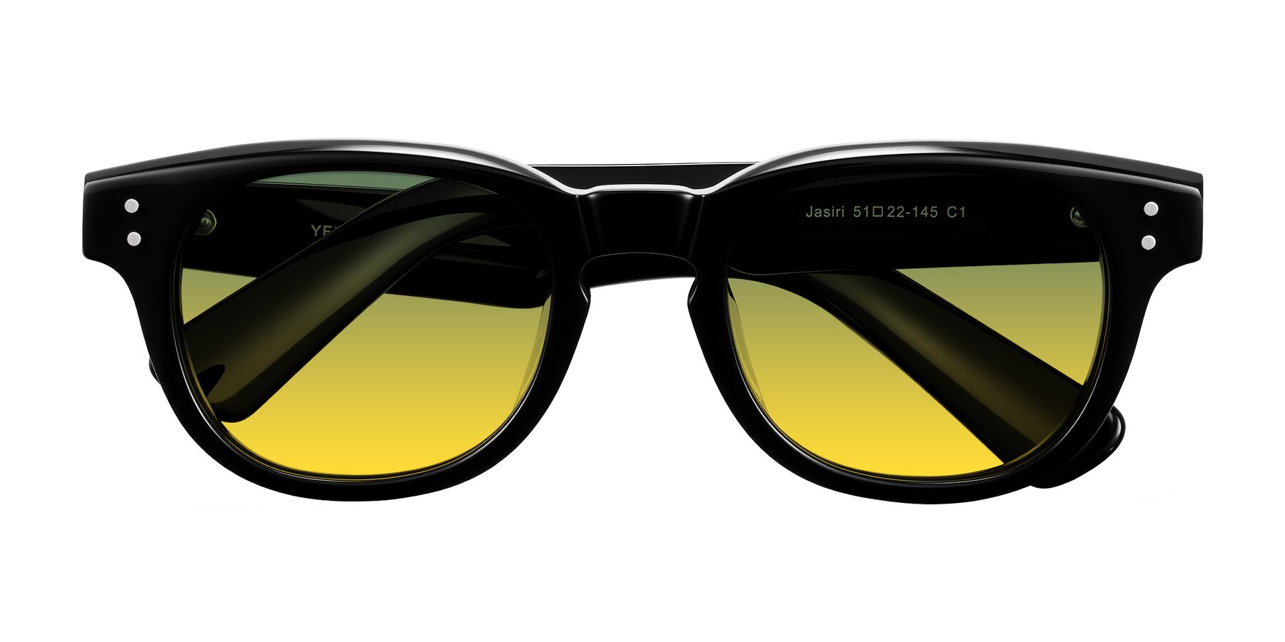Folded Front of Jasiri in Black with Green / Yellow Gradient Lenses