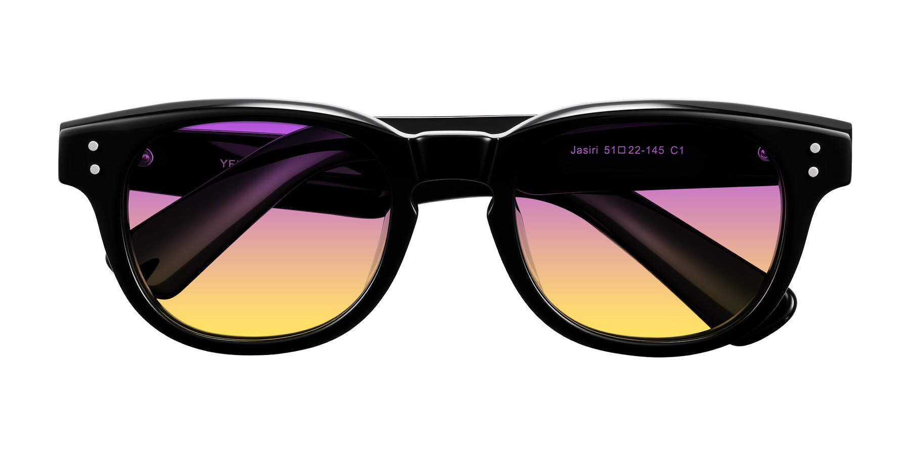 Folded Front of Jasiri in Black with Purple / Yellow Gradient Lenses