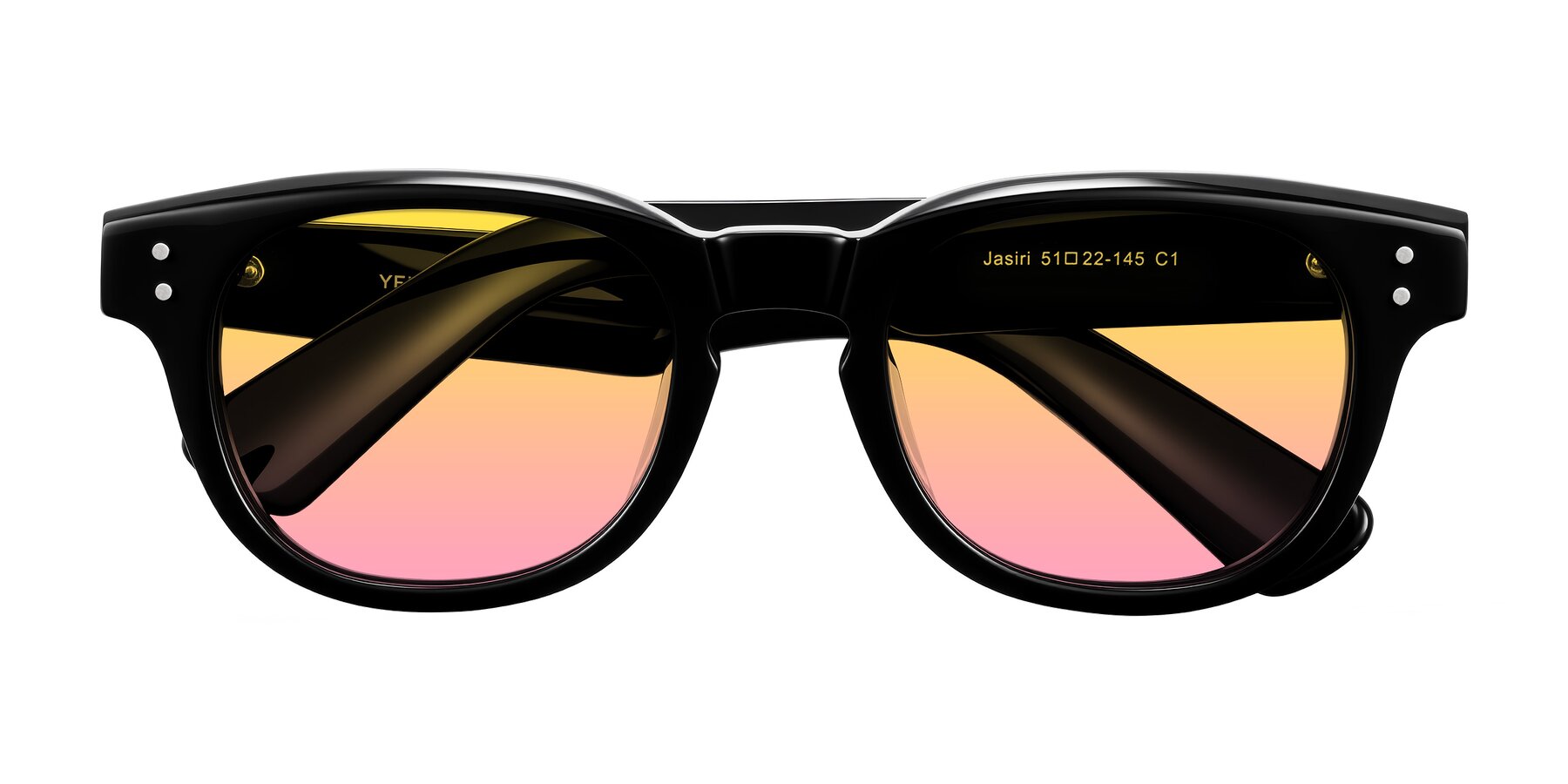 Folded Front of Jasiri in Black with Yellow / Pink Gradient Lenses