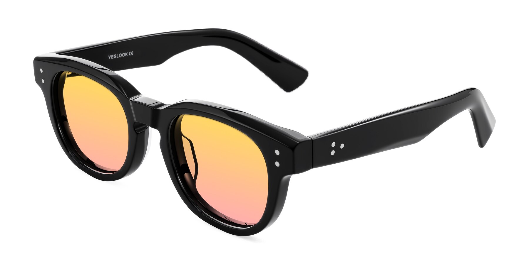 Angle of Jasiri in Black with Yellow / Pink Gradient Lenses