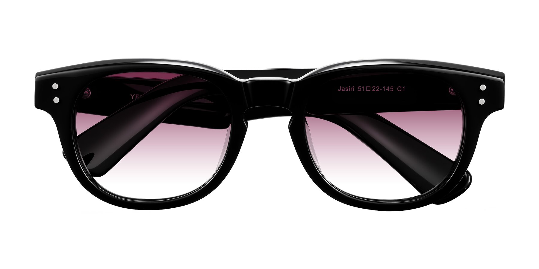 Folded Front of Jasiri in Black with Wine Gradient Lenses