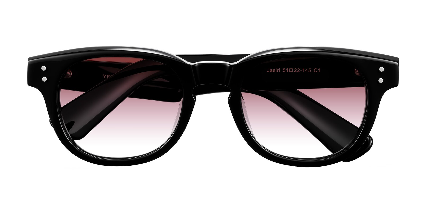 Folded Front of Jasiri in Black with Garnet Gradient Lenses