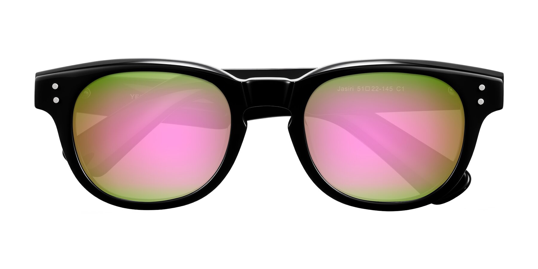 Folded Front of Jasiri in Black with Pink Mirrored Lenses