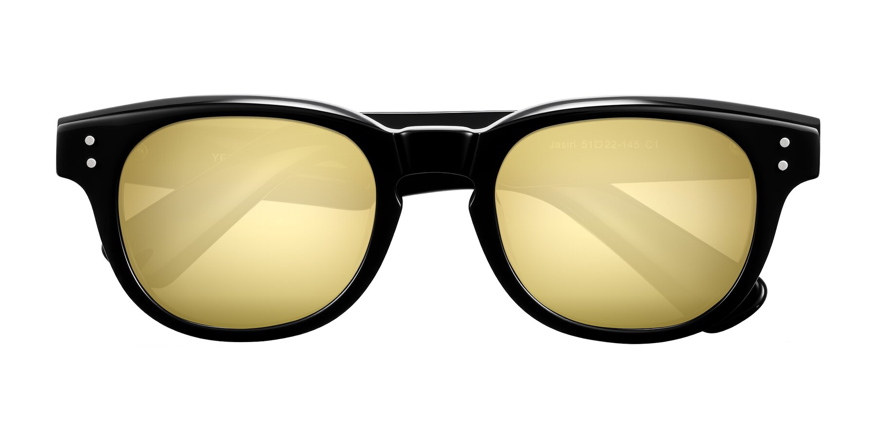 Folded Front of Jasiri in Black with Gold Mirrored Lenses