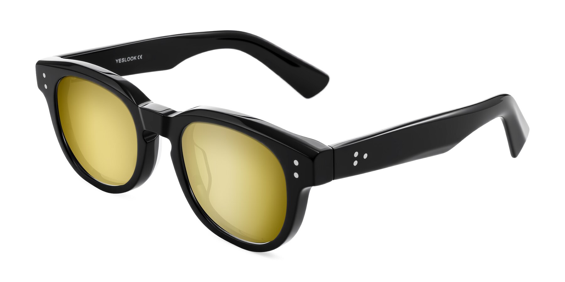 Angle of Jasiri in Black with Gold Mirrored Lenses