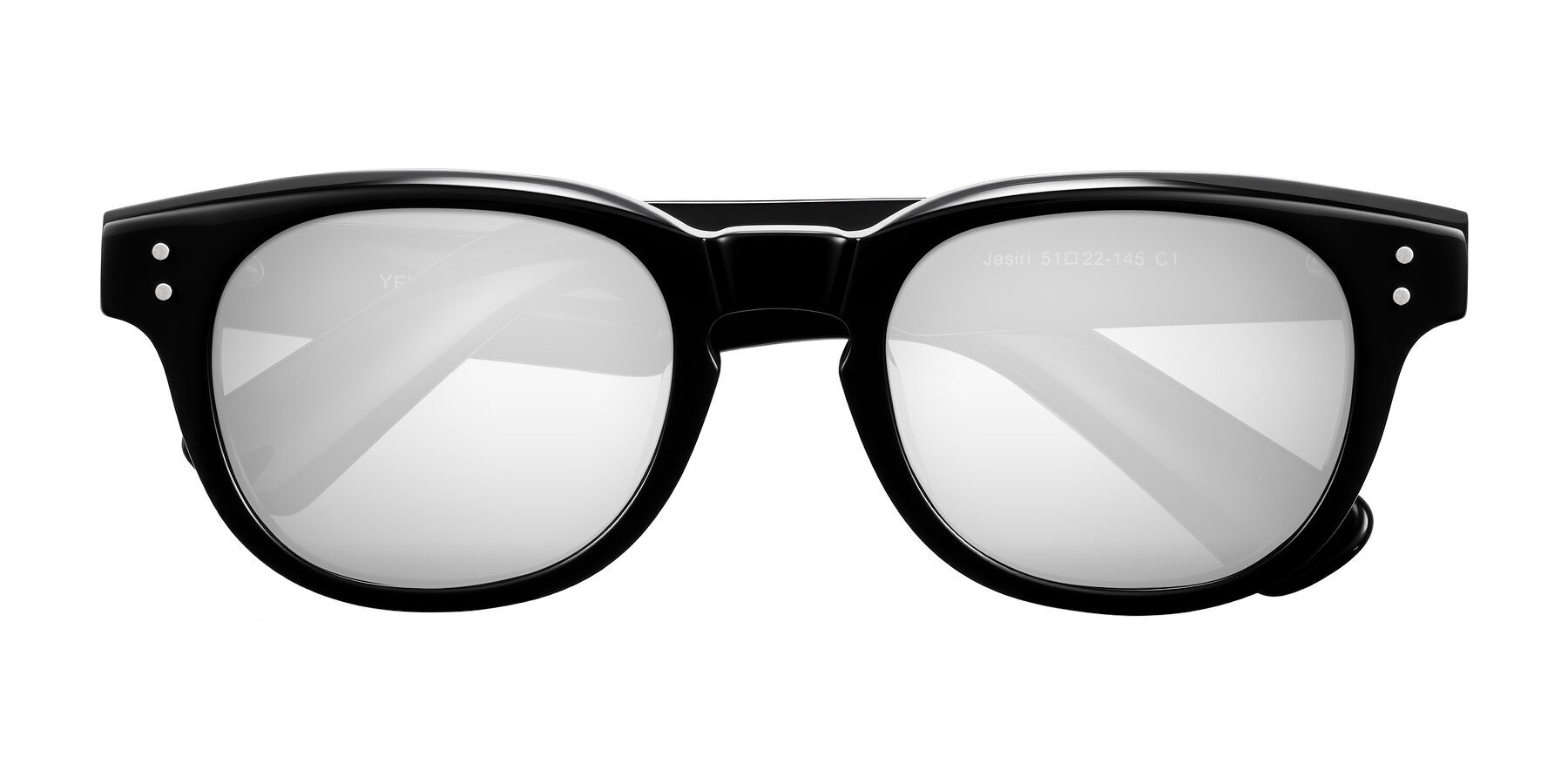 Folded Front of Jasiri in Black with Silver Mirrored Lenses