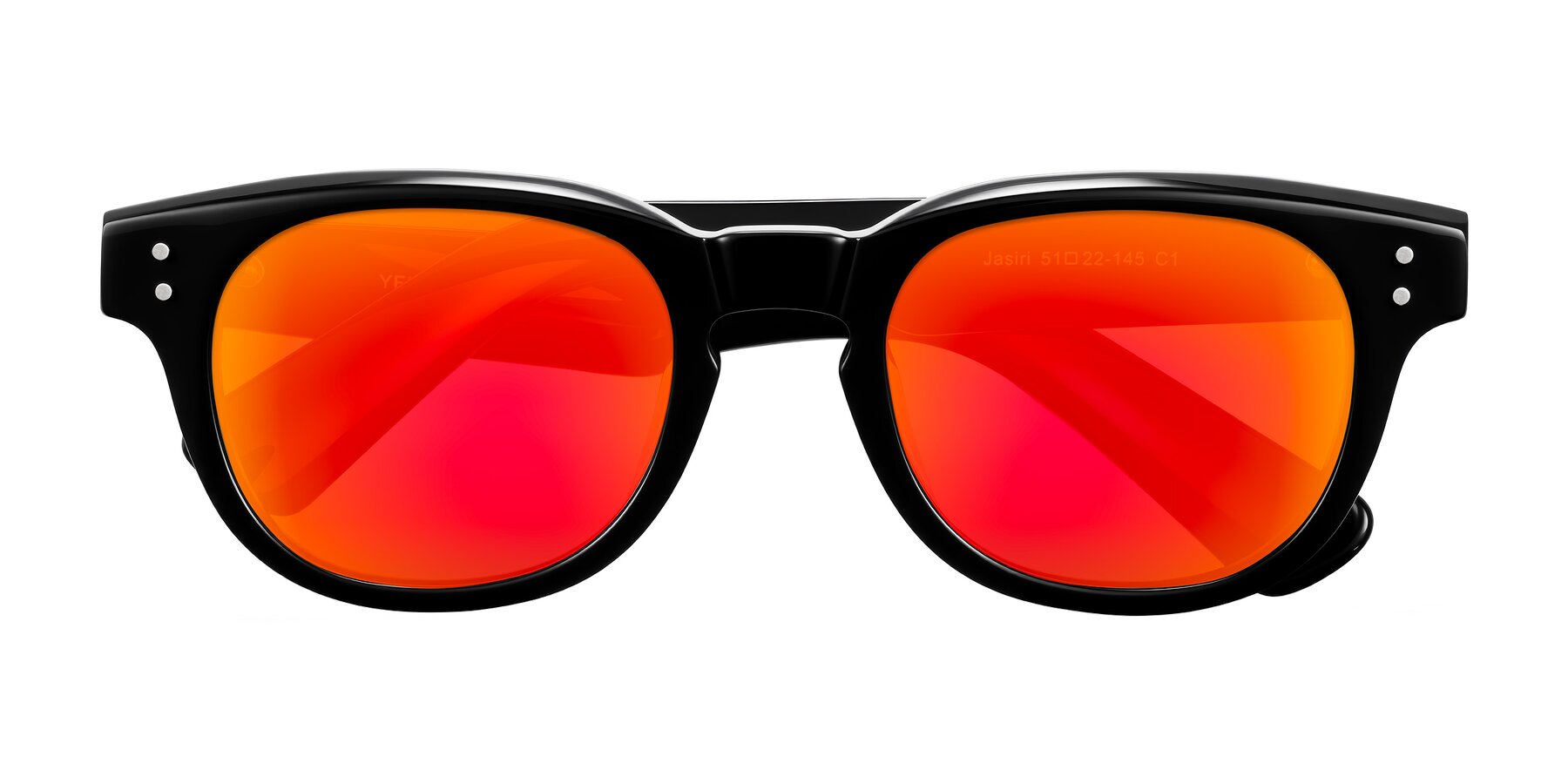 Folded Front of Jasiri in Black with Red Gold Mirrored Lenses