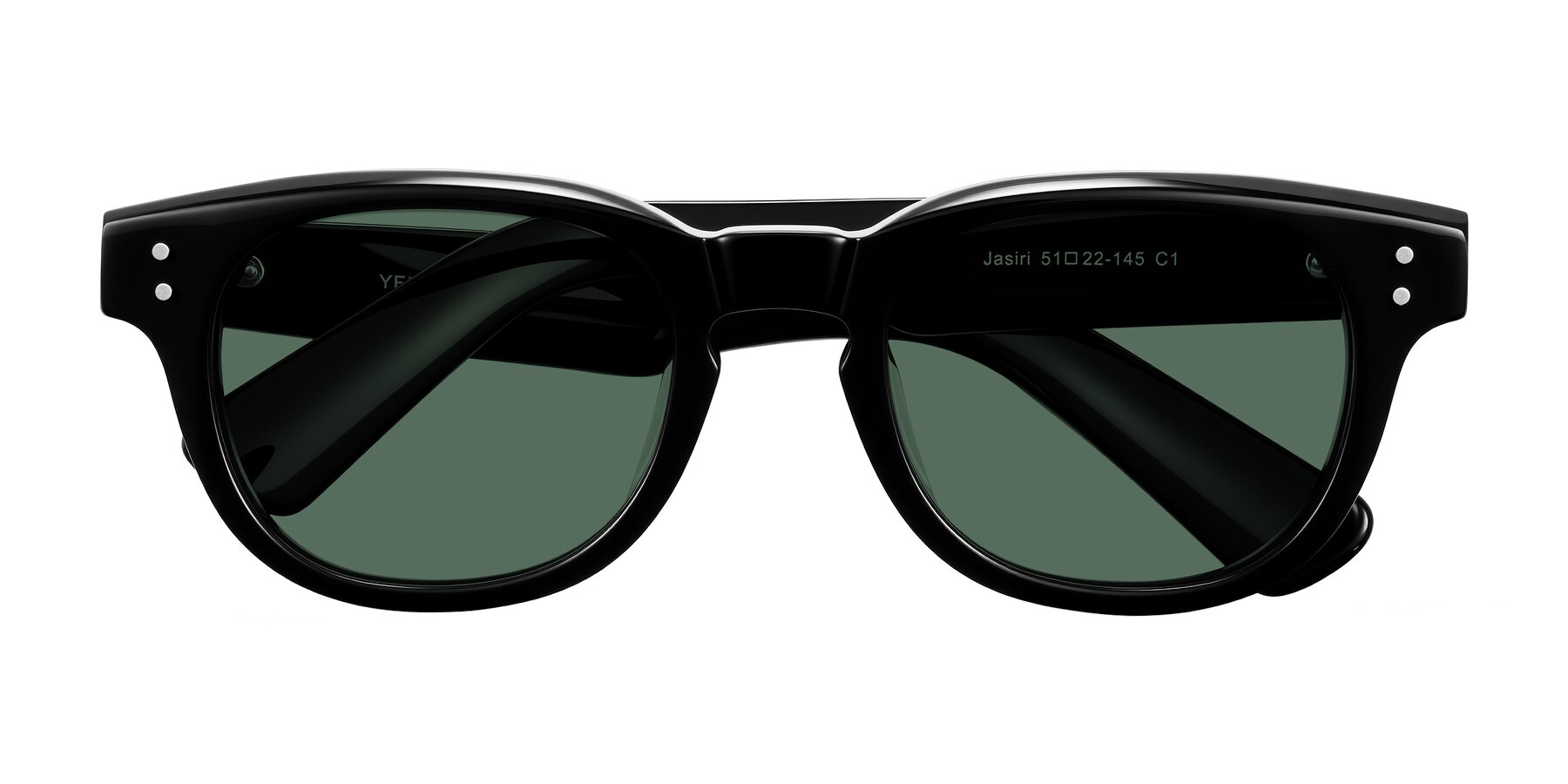 Folded Front of Jasiri in Black with Green Polarized Lenses