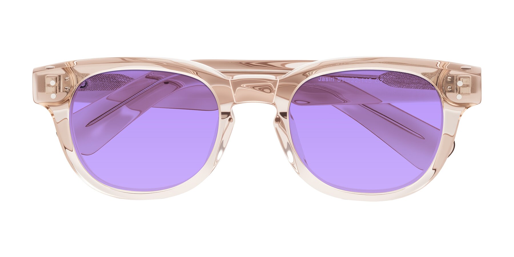Folded Front of Jasiri in Light Amber with Medium Purple Tinted Lenses