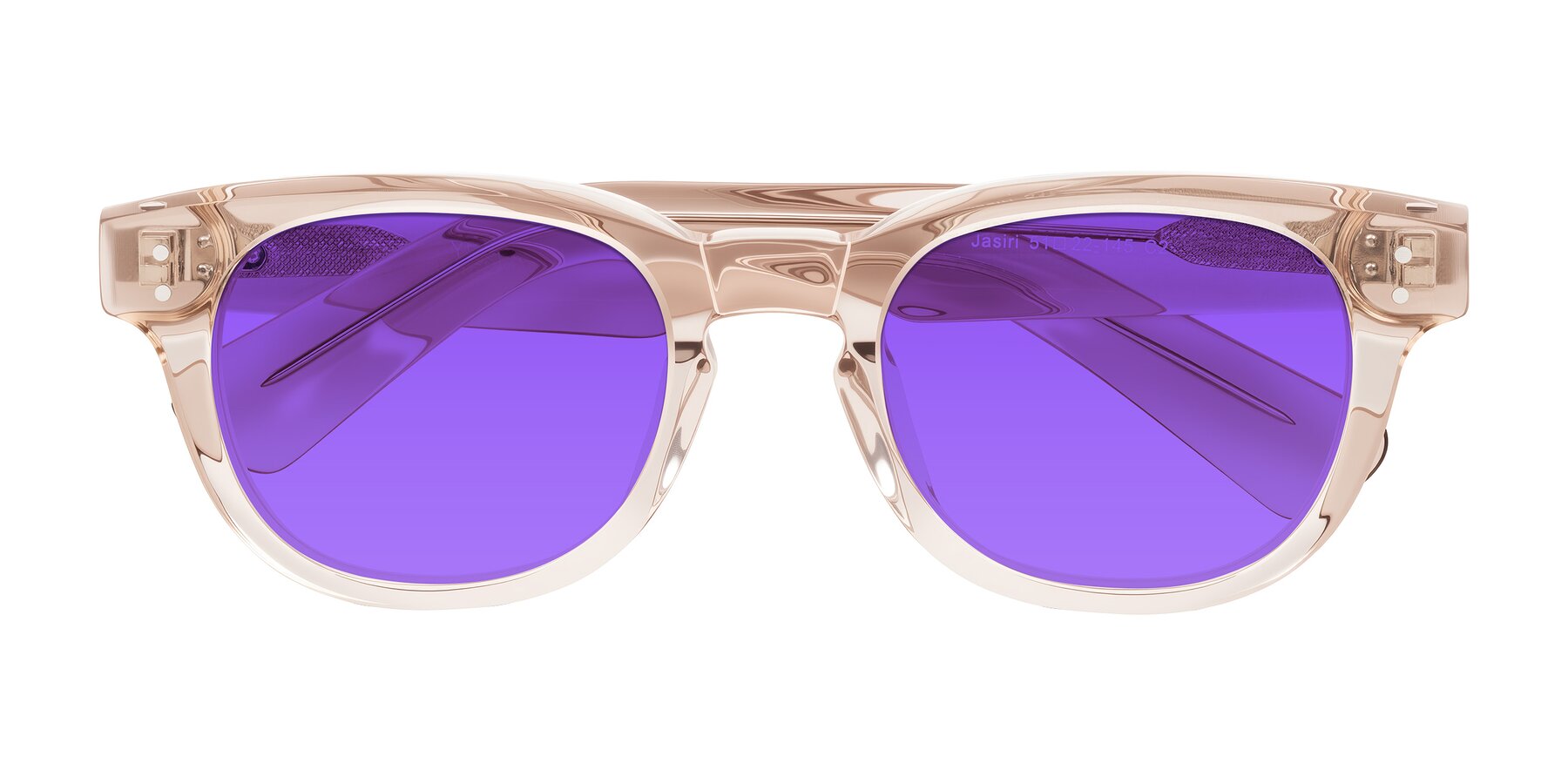 Folded Front of Jasiri in Light Amber with Purple Tinted Lenses