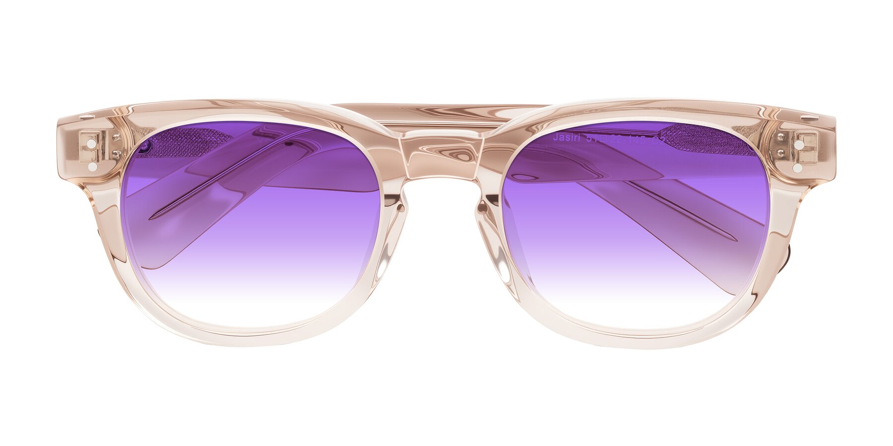 Folded Front of Jasiri in Light Amber with Purple Gradient Lenses