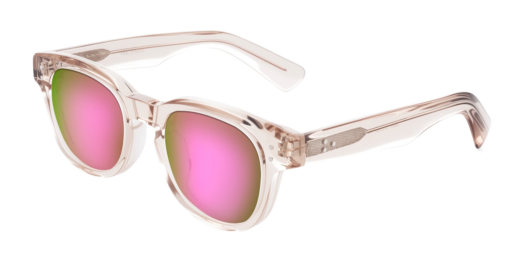 Angle of Jasiri in Light Amber with Pink Mirrored Lenses