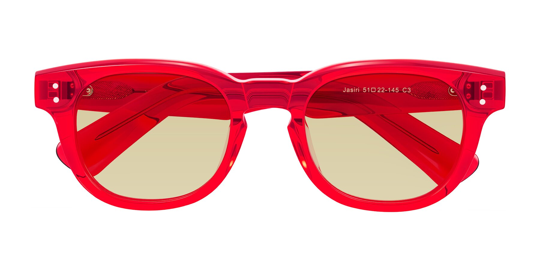Folded Front of Jasiri in Chili Pepper with Light Champagne Tinted Lenses