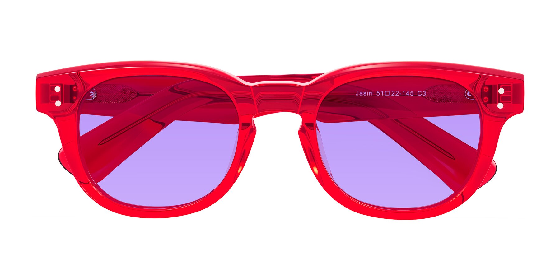 Folded Front of Jasiri in Chili Pepper with Medium Purple Tinted Lenses
