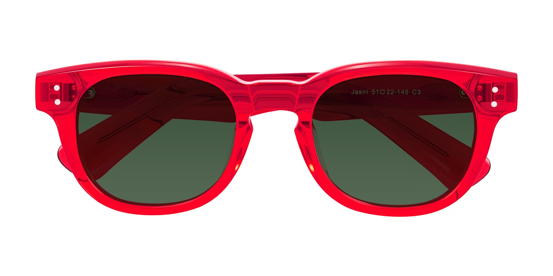 Folded Front of Jasiri in Chili Pepper with Green Tinted Lenses