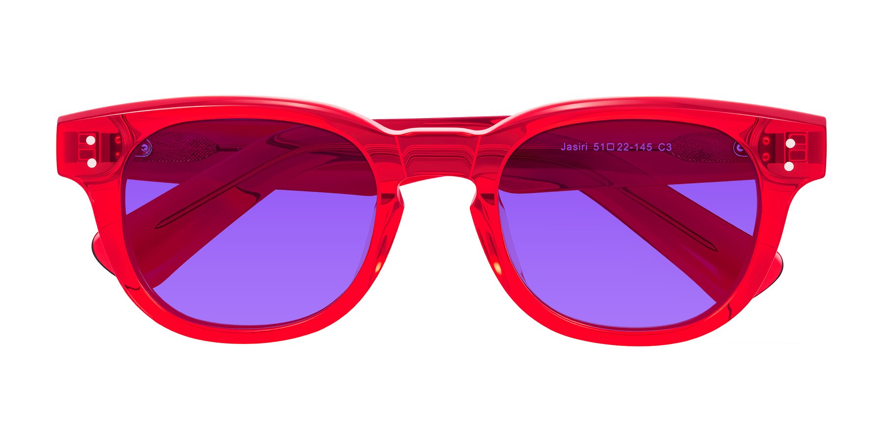 Folded Front of Jasiri in Chili Pepper with Purple Tinted Lenses