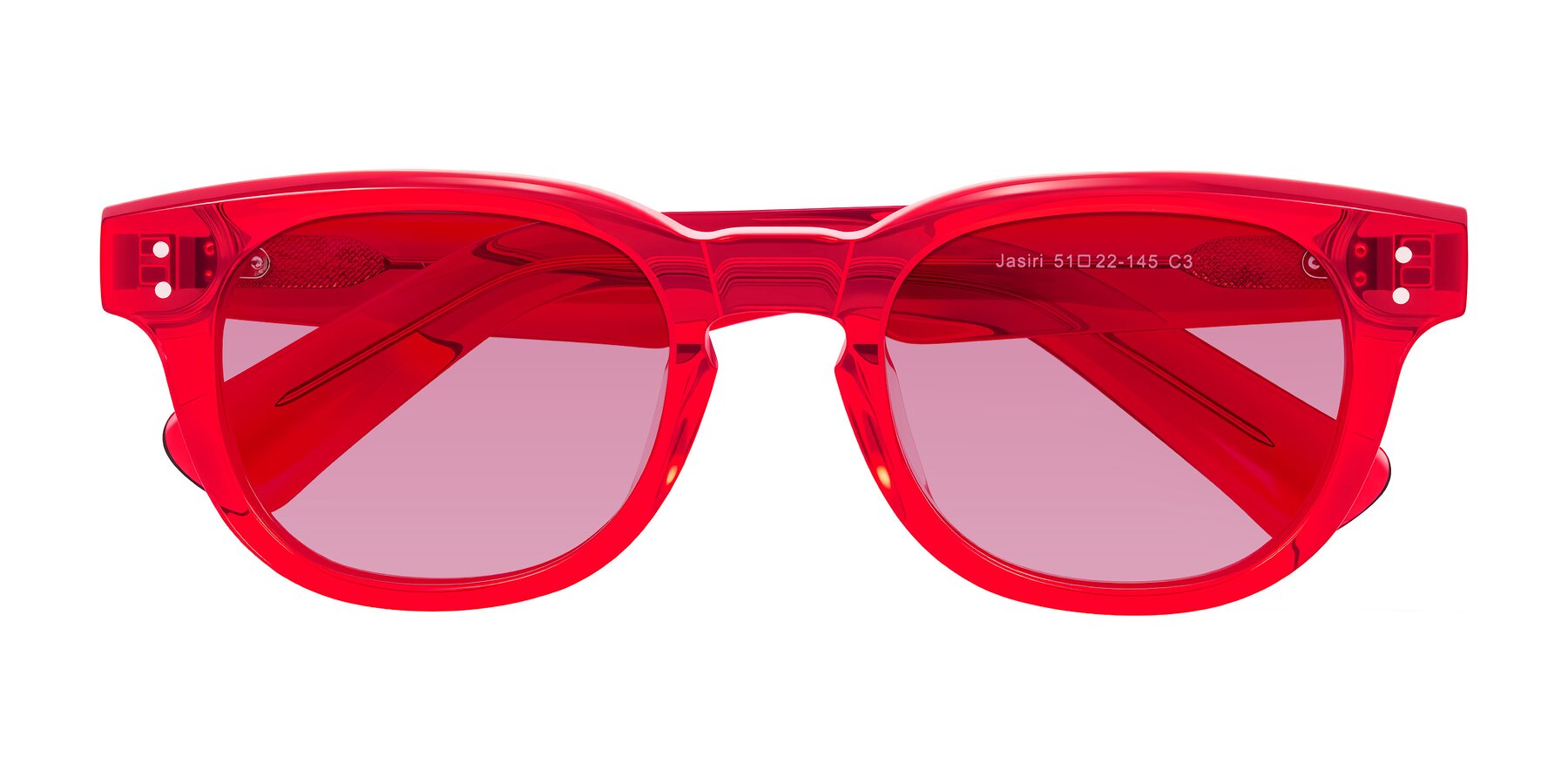 Folded Front of Jasiri in Chili Pepper with Medium Wine Tinted Lenses