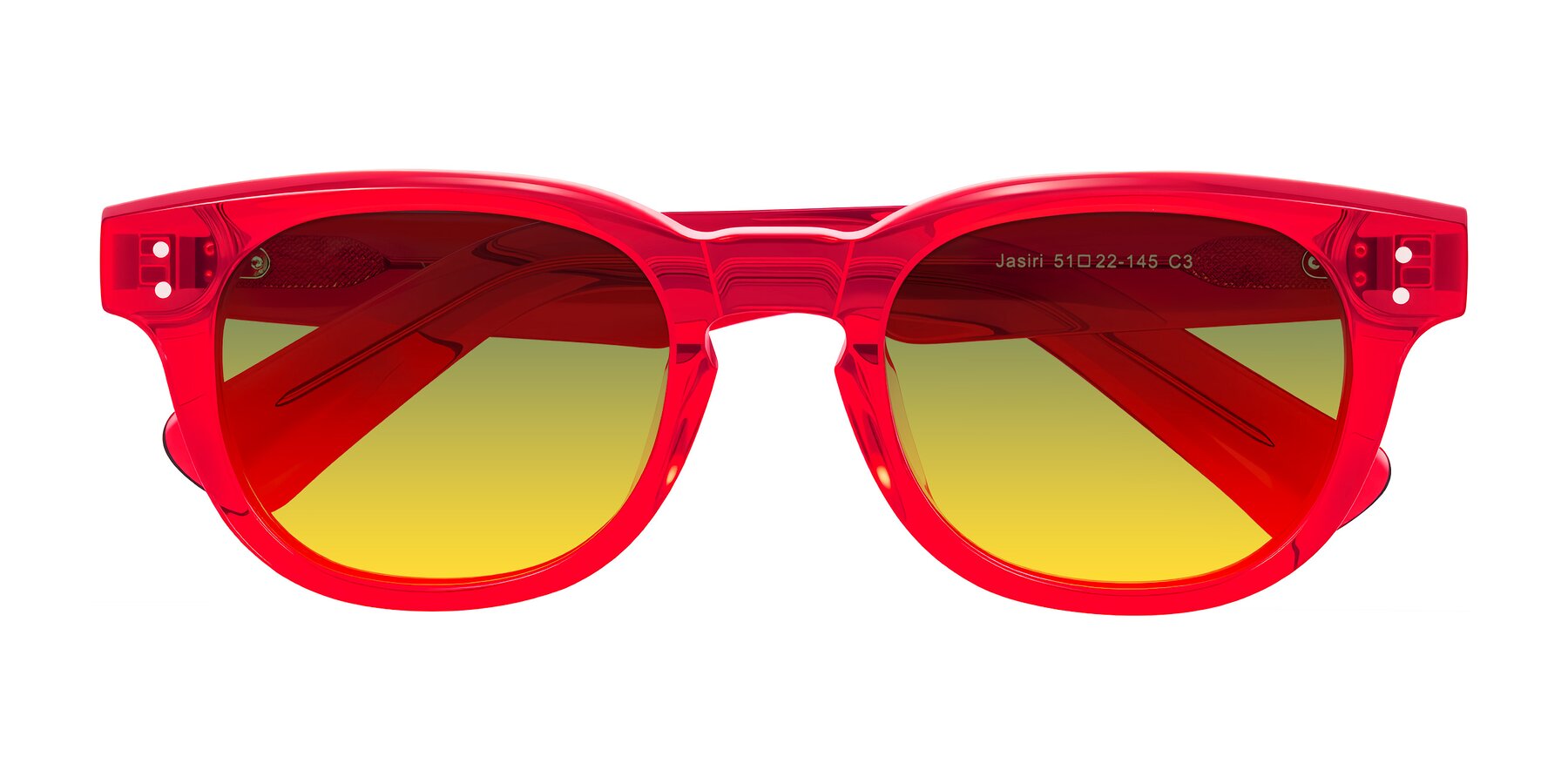 Folded Front of Jasiri in Chili Pepper with Green / Yellow Gradient Lenses