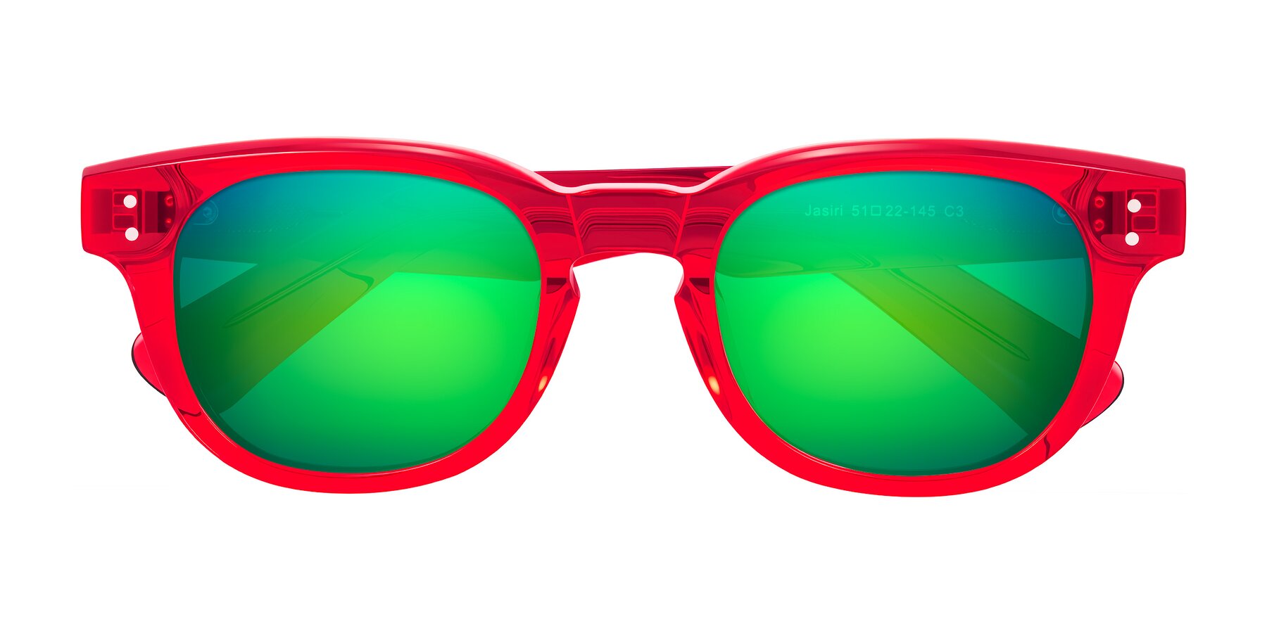 Folded Front of Jasiri in Chili Pepper with Green Mirrored Lenses