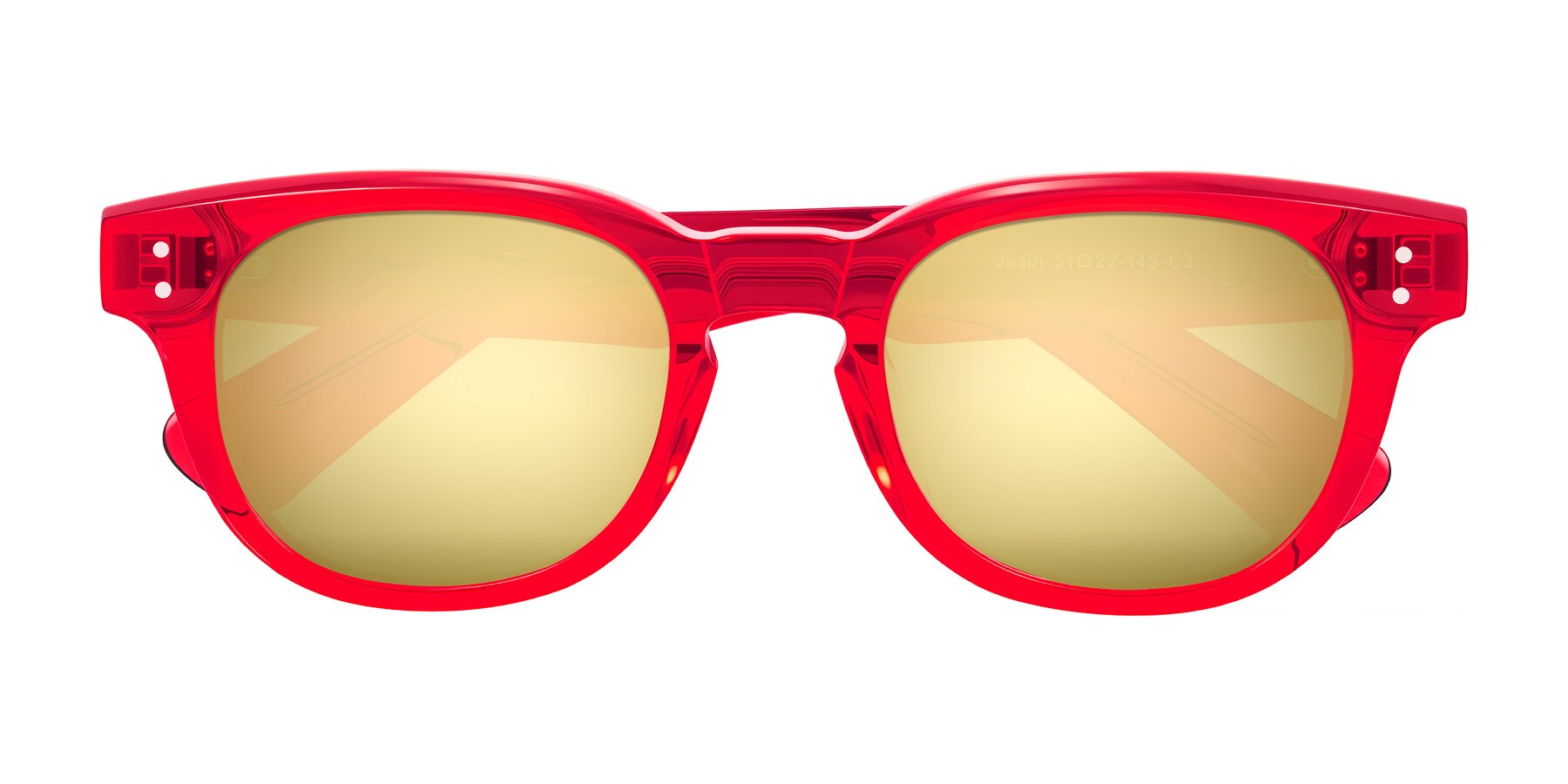 Folded Front of Jasiri in Chili Pepper with Gold Mirrored Lenses