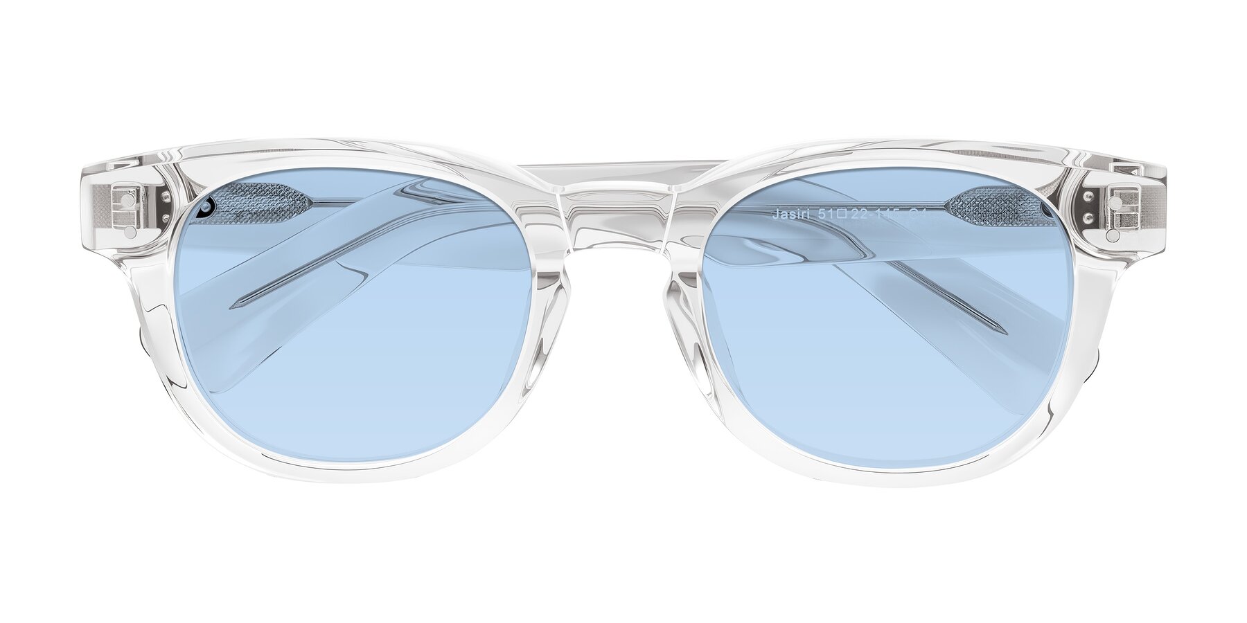 Folded Front of Jasiri in Clear with Light Blue Tinted Lenses