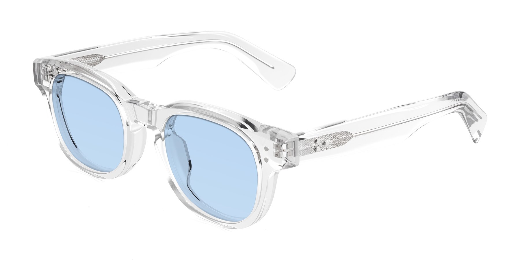 Angle of Jasiri in Clear with Light Blue Tinted Lenses