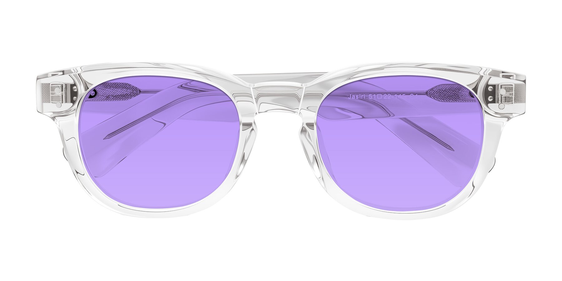 Folded Front of Jasiri in Clear with Medium Purple Tinted Lenses