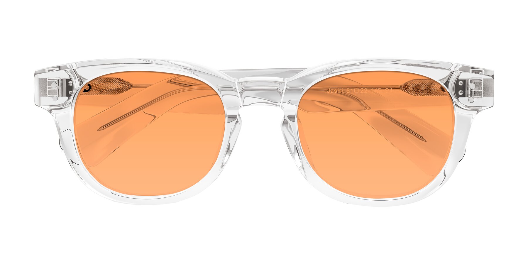 Folded Front of Jasiri in Clear with Medium Orange Tinted Lenses