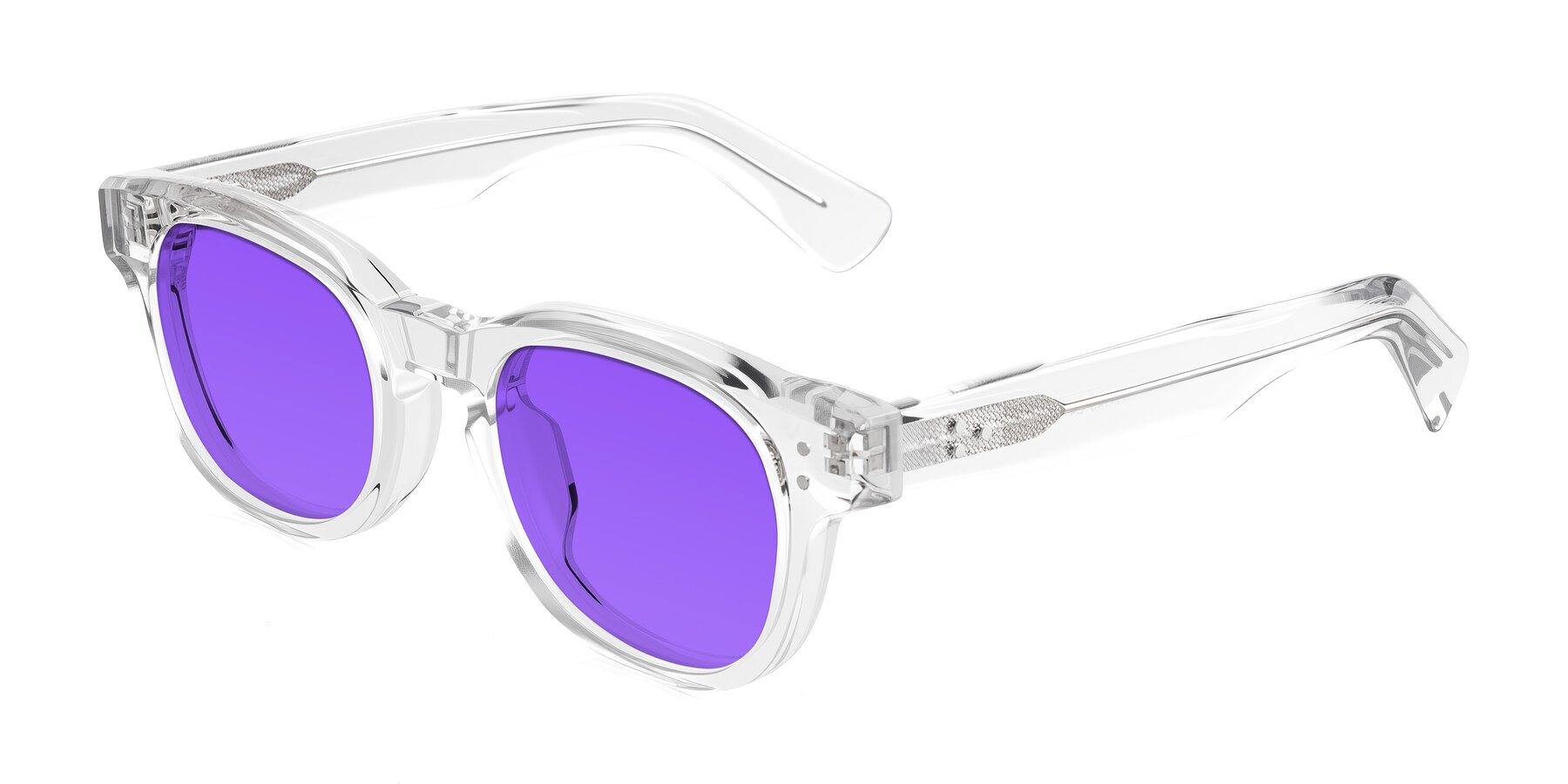 Angle of Jasiri in Clear with Purple Tinted Lenses