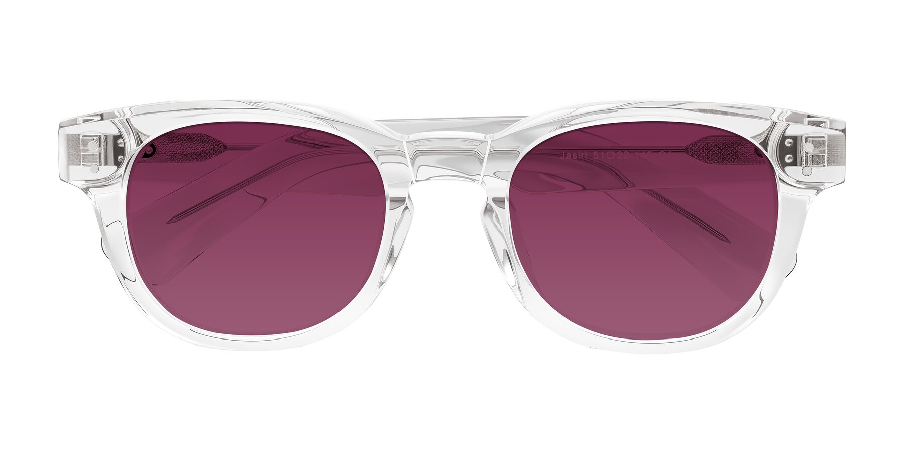 Folded Front of Jasiri in Clear with Wine Tinted Lenses
