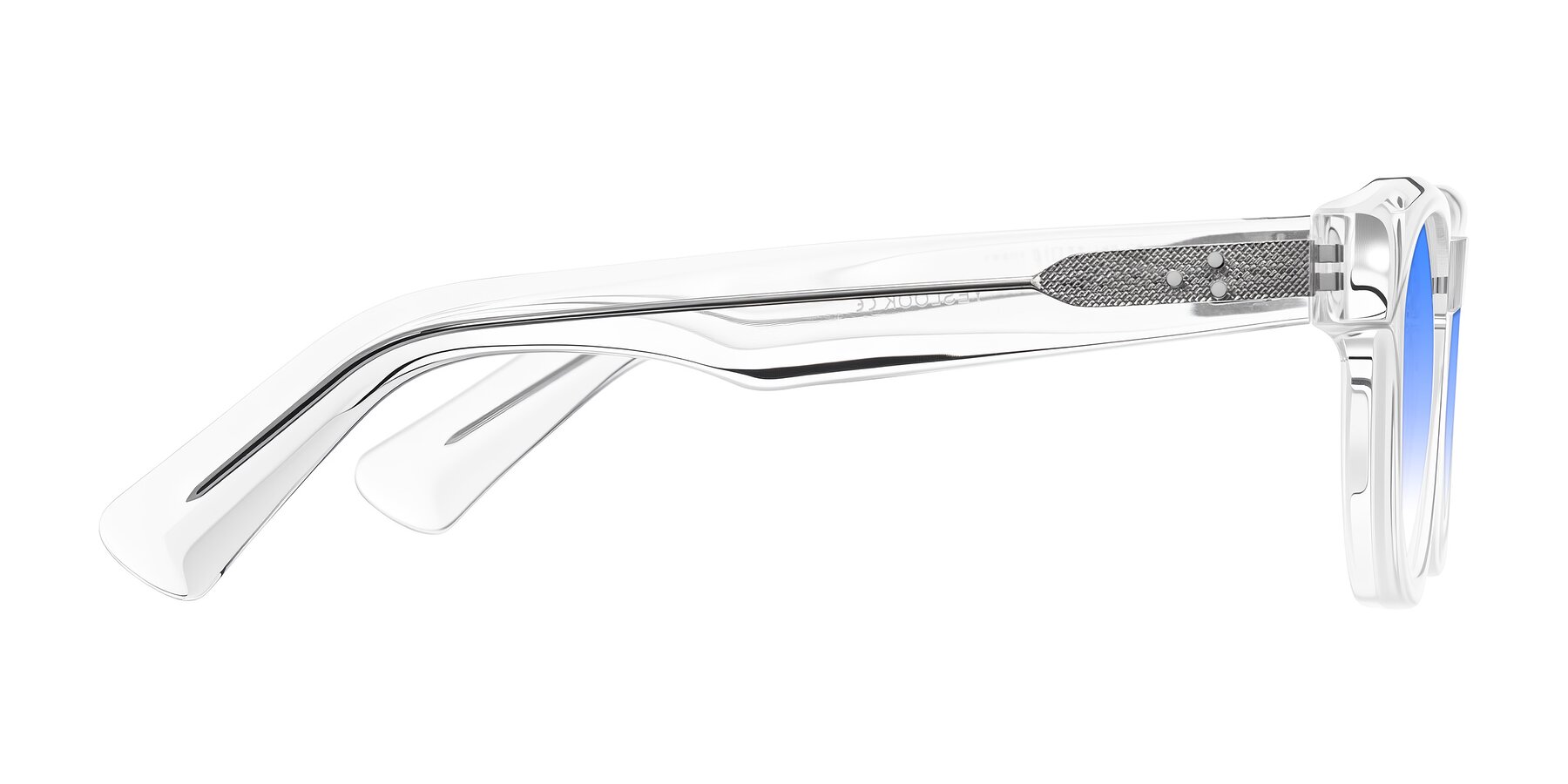 Side of Jasiri in Clear with Blue Gradient Lenses