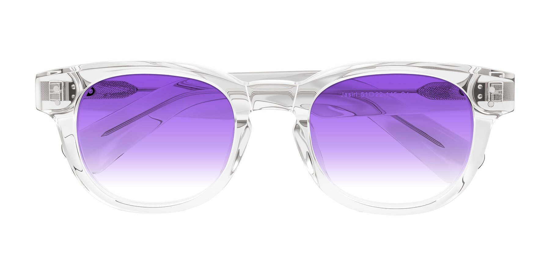 Folded Front of Jasiri in Clear with Purple Gradient Lenses