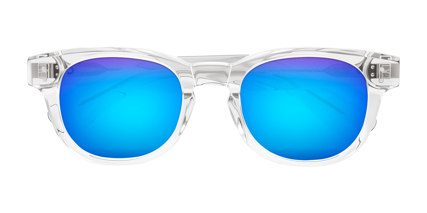 Folded Front of Jasiri in Clear with Blue Mirrored Lenses