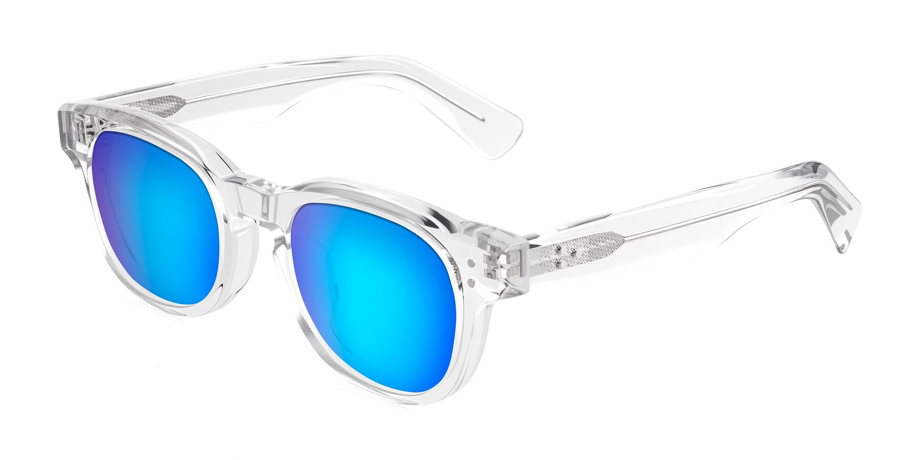 Angle of Jasiri in Clear with Blue Mirrored Lenses