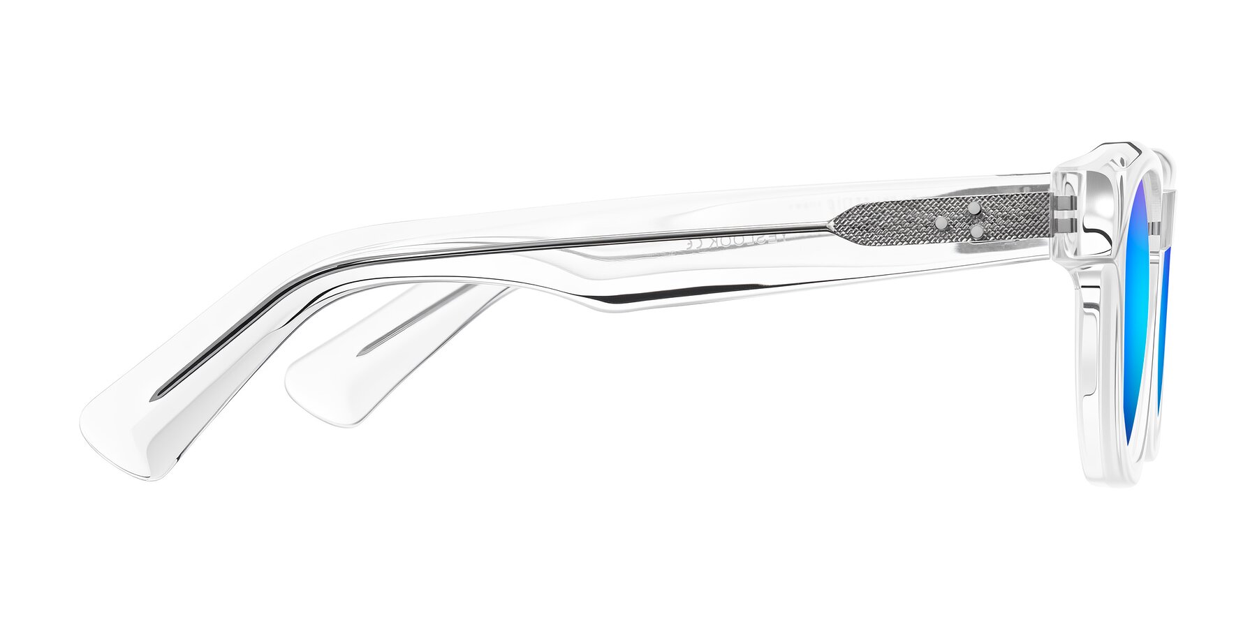 Side of Jasiri in Clear with Blue Mirrored Lenses