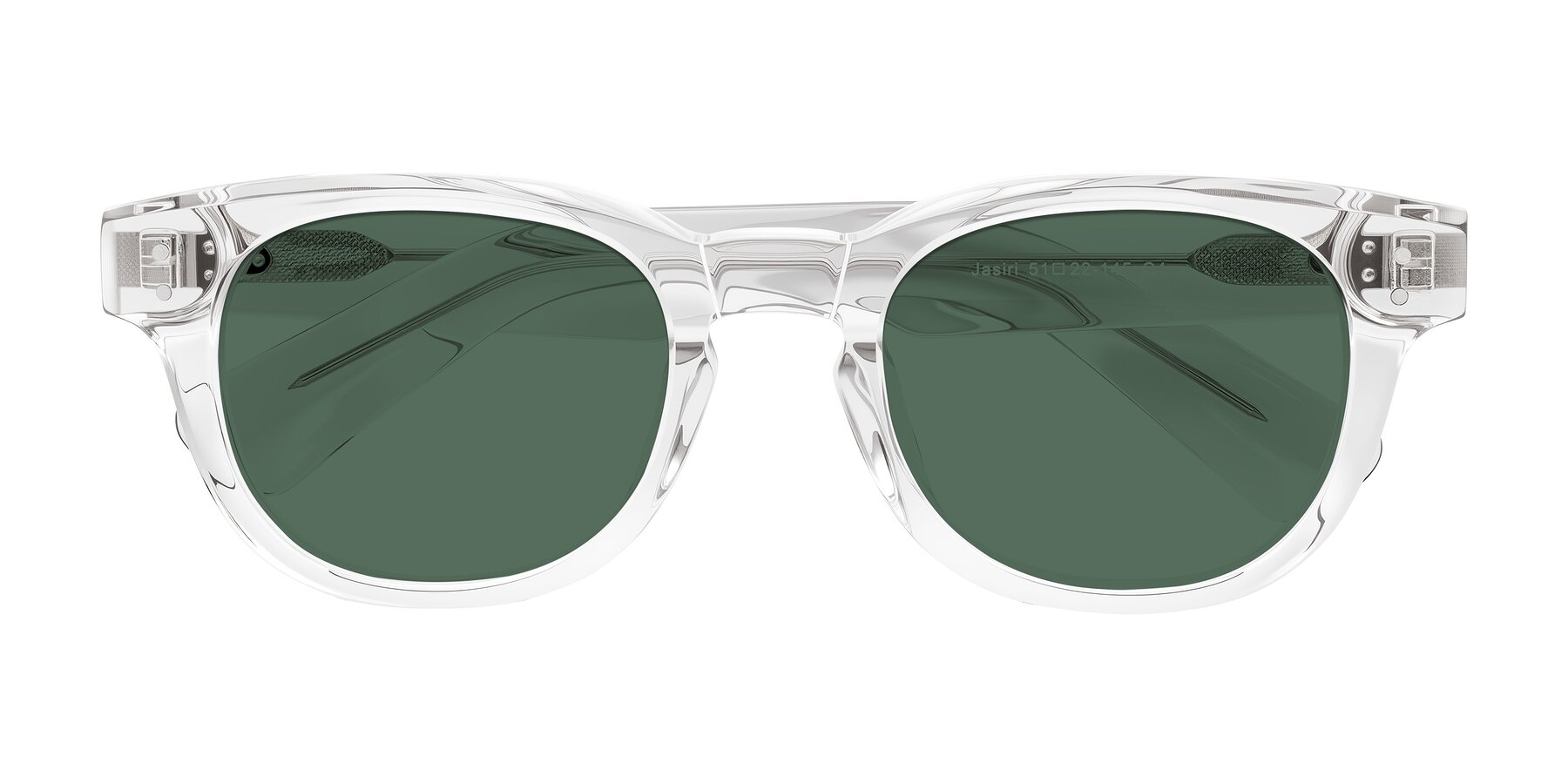 Folded Front of Jasiri in Clear with Green Polarized Lenses