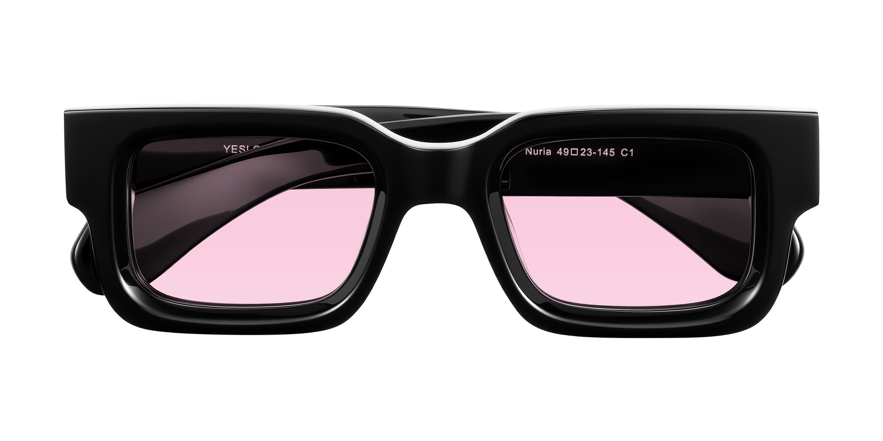 Folded Front of Nuria in Black with Light Pink Tinted Lenses
