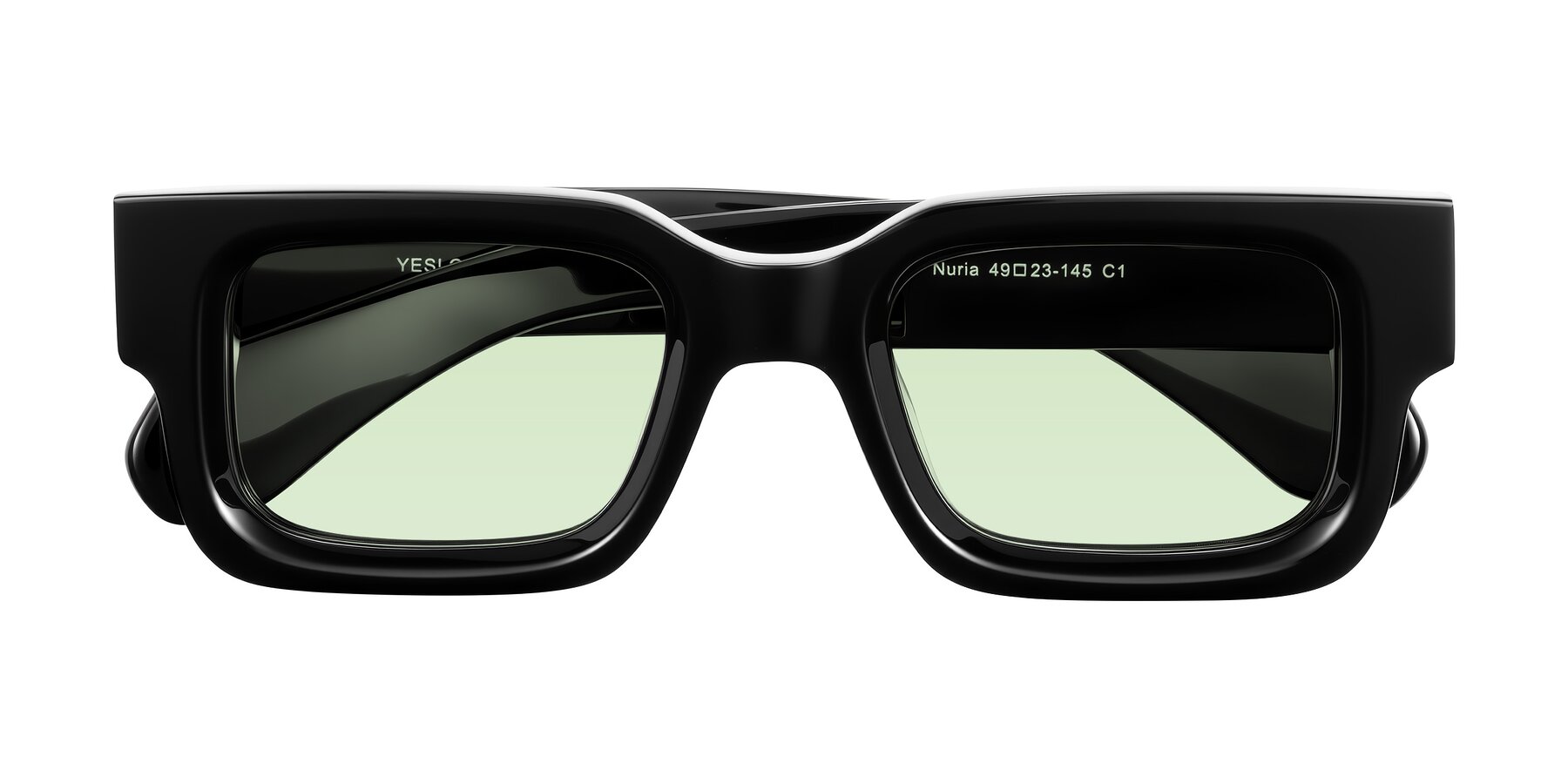 Folded Front of Nuria in Black with Light Green Tinted Lenses