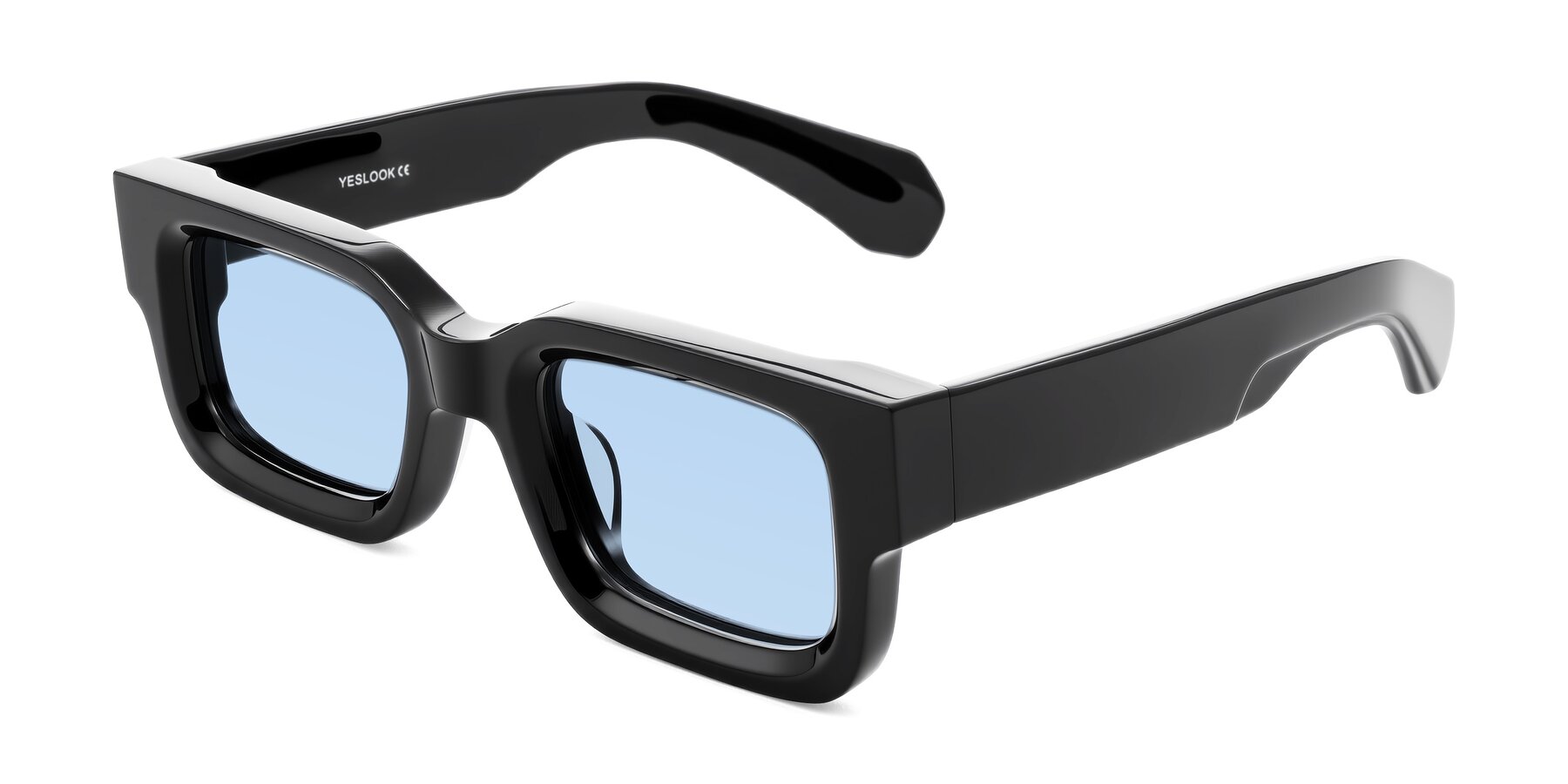 Angle of Nuria in Black with Light Blue Tinted Lenses