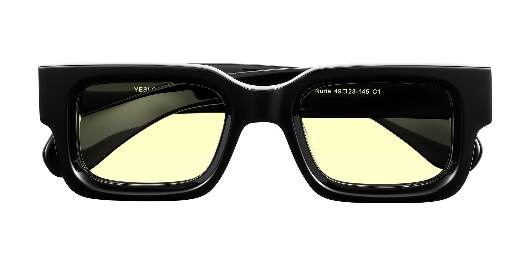 Folded Front of Nuria in Black with Light Yellow Tinted Lenses