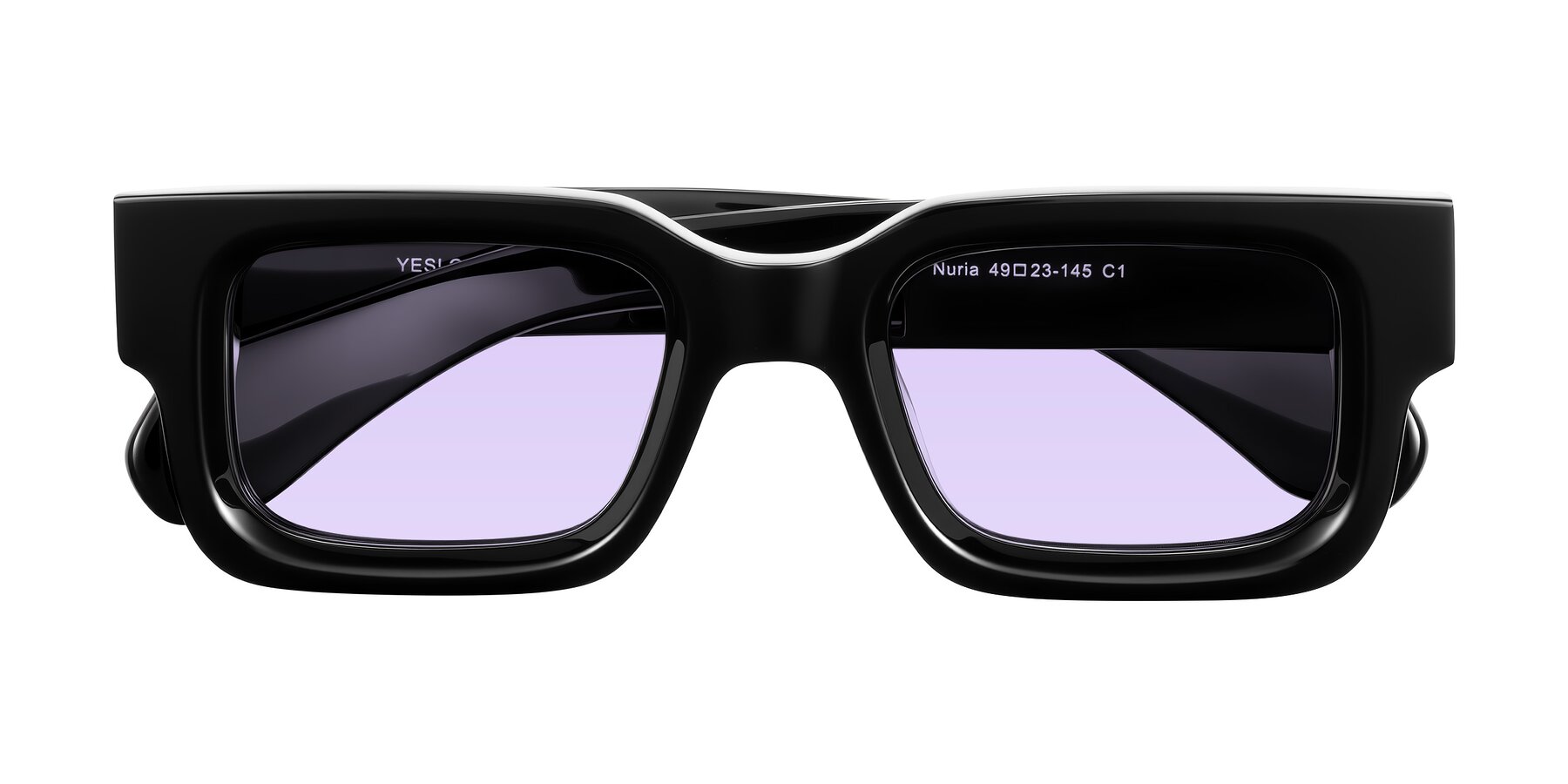 Folded Front of Nuria in Black with Light Purple Tinted Lenses