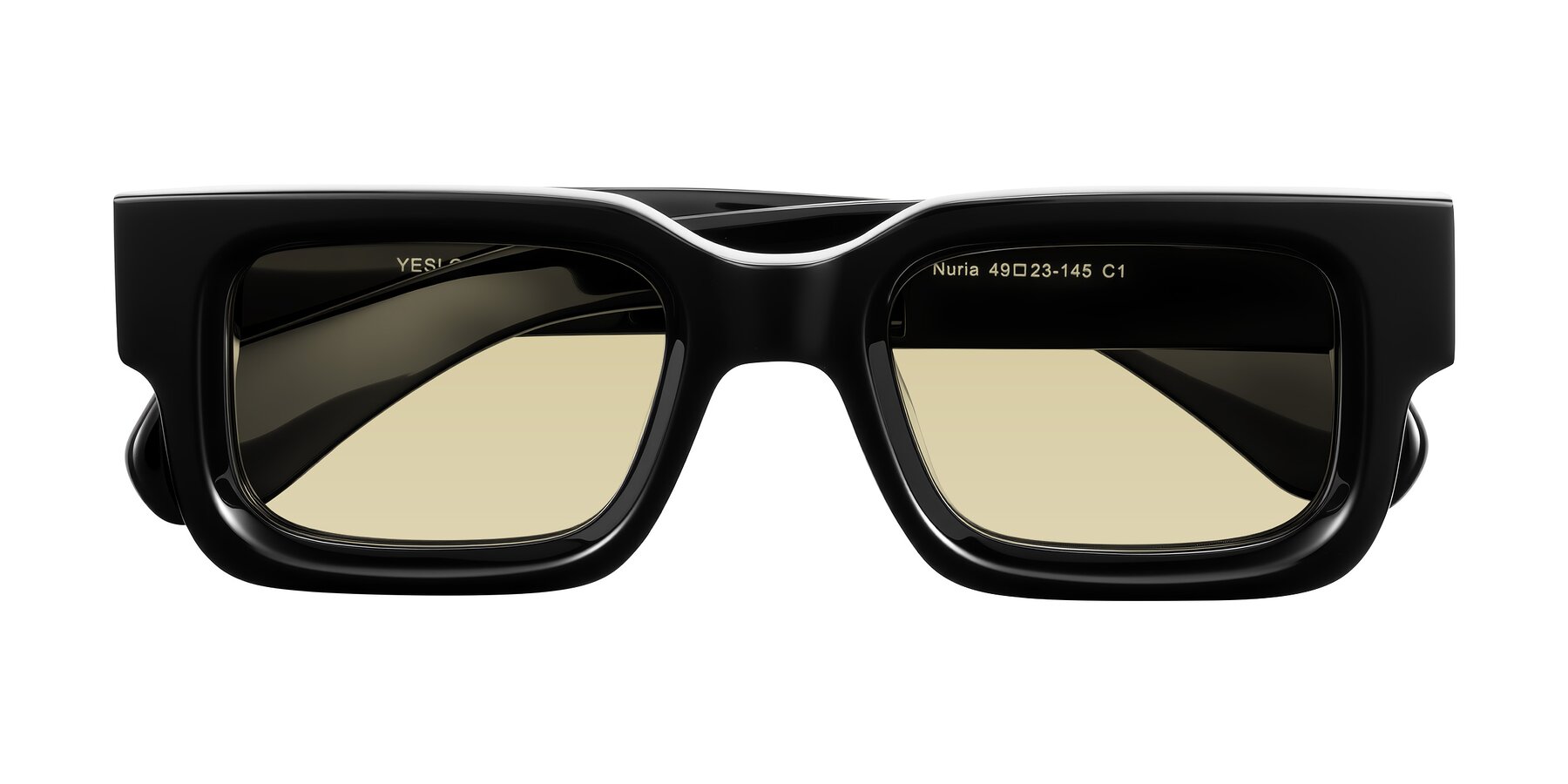 Folded Front of Nuria in Black with Light Champagne Tinted Lenses
