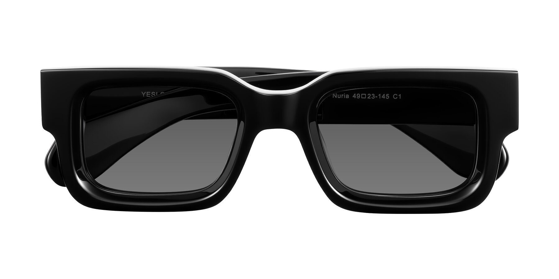 Folded Front of Nuria in Black with Medium Gray Tinted Lenses