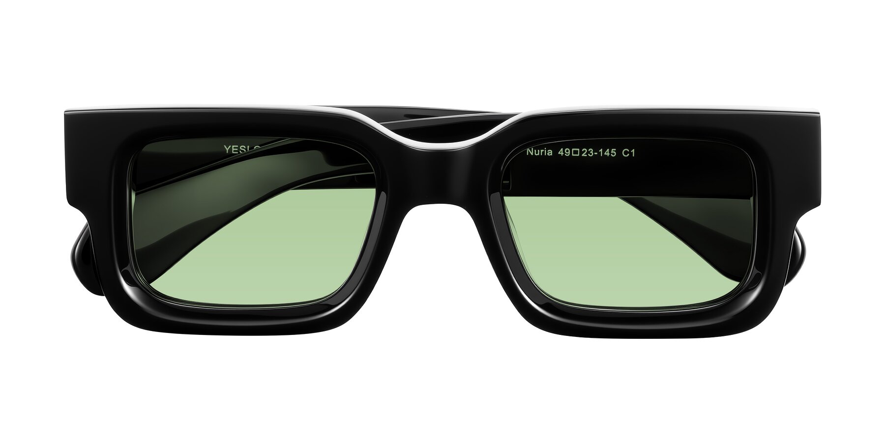 Folded Front of Nuria in Black with Medium Green Tinted Lenses