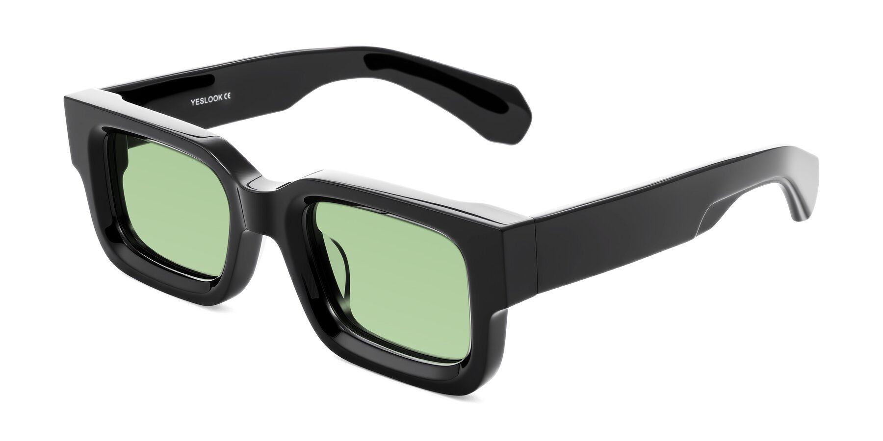Angle of Nuria in Black with Medium Green Tinted Lenses