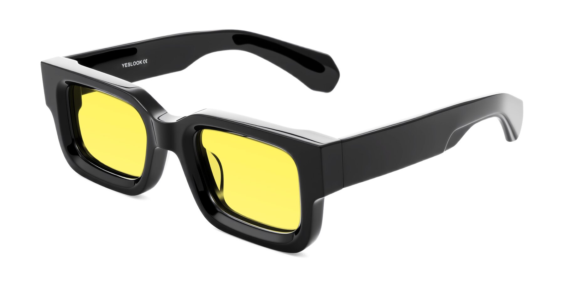 Angle of Nuria in Black with Medium Yellow Tinted Lenses
