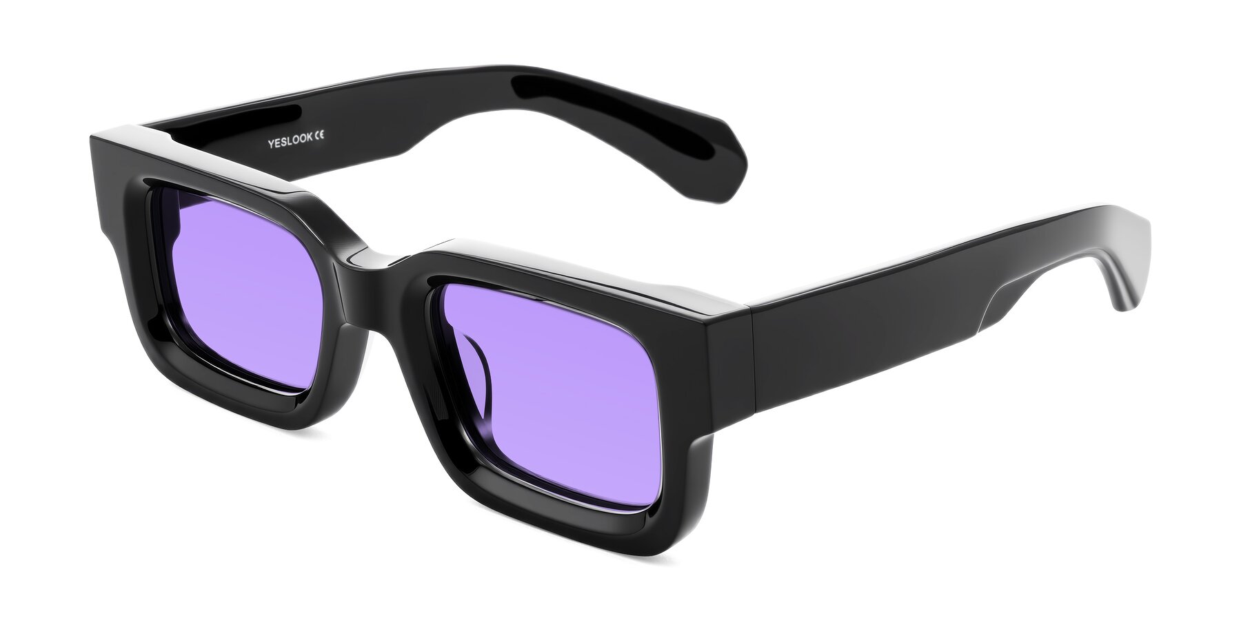 Angle of Nuria in Black with Medium Purple Tinted Lenses