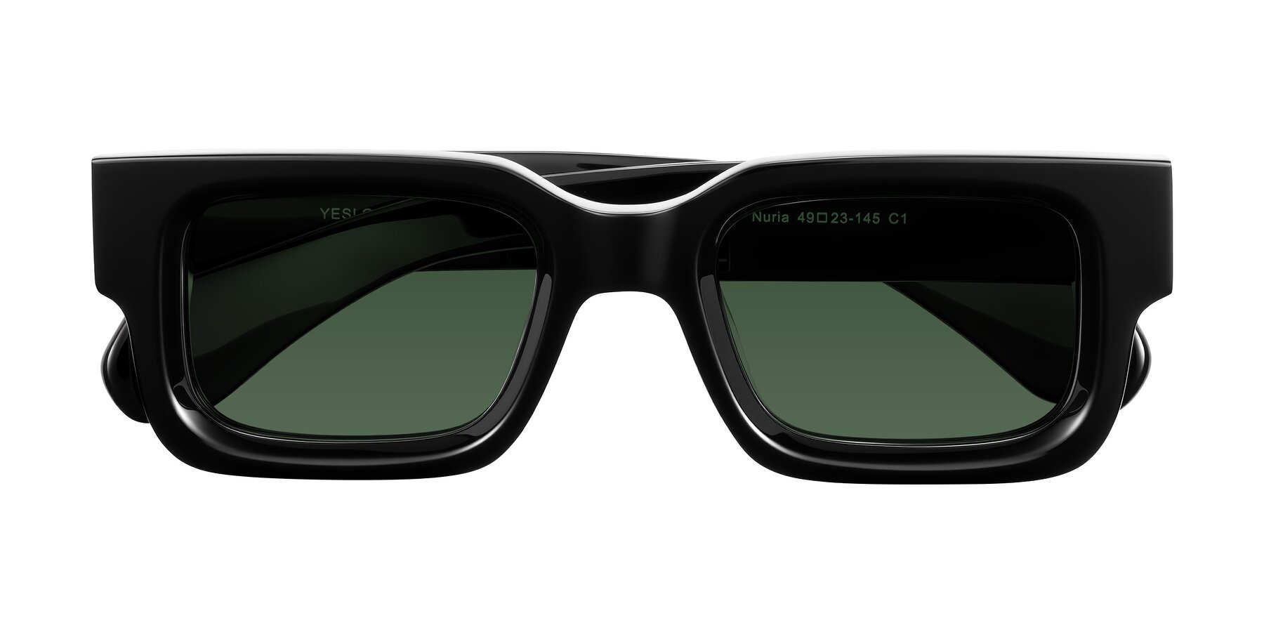 Folded Front of Nuria in Black with Green Tinted Lenses