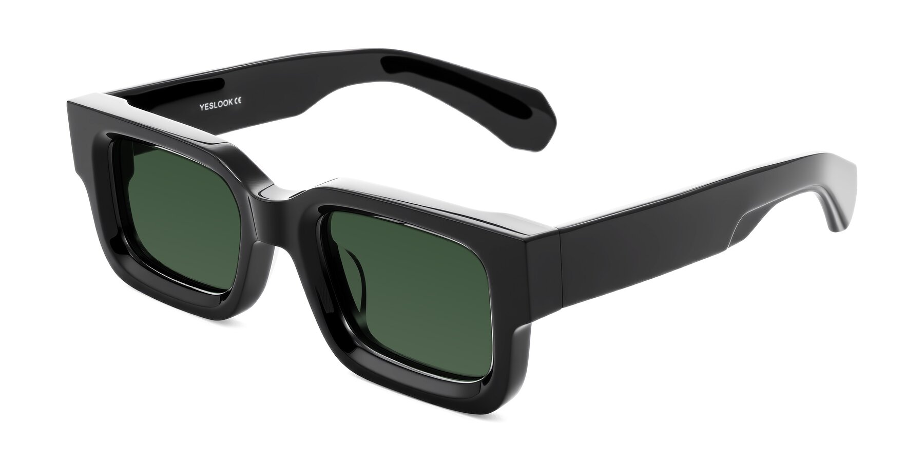 Angle of Nuria in Black with Green Tinted Lenses